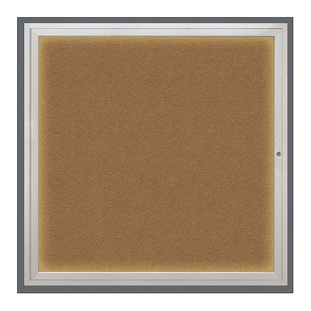 United Visual Products Corkboard, Lighted, Forbo, 1 Door, 48 x 48" UV303ILED5-SATIN-FORBO