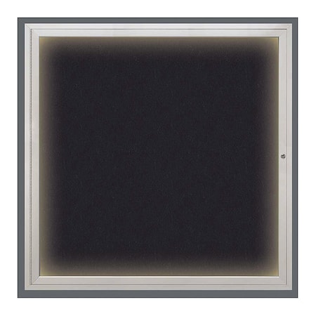United Visual Products Corkboard, Lighted, Rubber, 1 Door, 48 x 48" UV303ILED5-SATIN-RUBBER