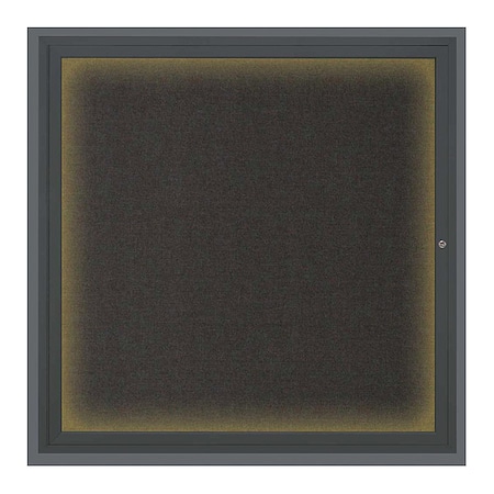 United Visual Products Corkboard, Lighted, Fbrc, Blk, 1 Door, 48x48" UV303ILED5-BLACK-BLACK