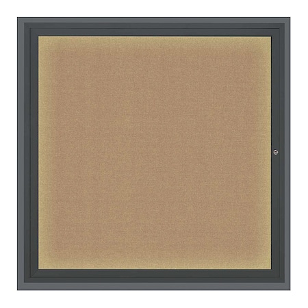 United Visual Products Corkboard, Lght, Fbrc, Blk/Buff, 1 Dr, 48x48" UV303ILED5-BLACK-BUFF