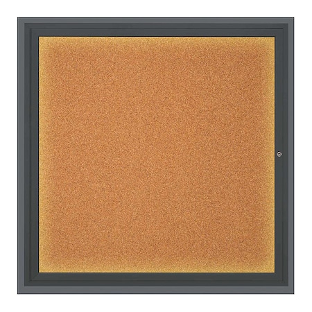 United Visual Products Corkboard, Lighted, Blk, Cork, 1 Door, 48x48" UV303ILED5-BLACK-CORK