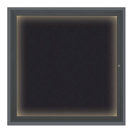 United Visual Products Corkboard, Lighted, Blk, Rubber, 1 Dr, 48x48" UV303ILED5-BLACK-RUBBER
