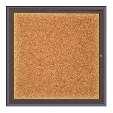 United Visual Products Corkboard, Lighted, Cork, 1 Door, 48 x 48" UV303ILED5-BRONZE-CORK