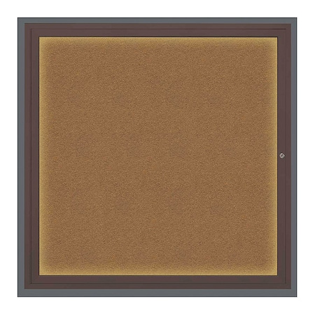 United Visual Products Corkboard, Lighted, Forbo, 1 Door, 48 x 48" UV303ILED5-BRONZE-FORBO