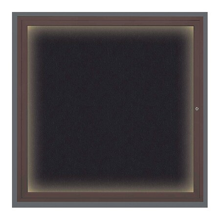 United Visual Products Corkboard, Lighted, Rubber, 1 Door, 48 x 48" UV303ILED5-BRONZE-RUBBER