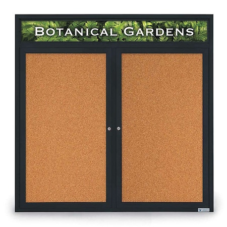 United Visual Products Corkboard, Header, Blk, Cork, 2 Door, 48x48" UV305H5-BLACK-CORK