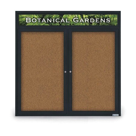 United Visual Products Corkboard, Header, Blk, Forbo, 2 Door, 48x48" UV305H5-BLACK-FORBO