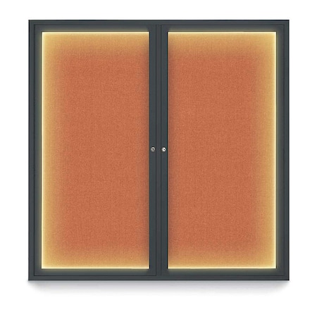United Visual Products Crkboard, Lght, Fbrc, 2 Dr, Blk/Aprct, 48x48" UV305ILED5-BLACK-APRICOT