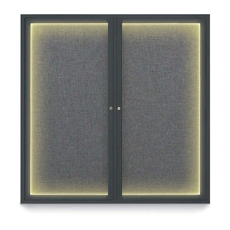 United Visual Products Corkboard, Lghtd, Fbrc, Blk/Gry, 2 Dr, 48x48" UV305ILED5-BLACK-MEDGRY