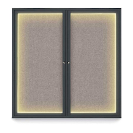 United Visual Products Corkboard, Lghtd, Fbrc, Blk/Prl, 2 Dr, 48x48" UV305ILED5-BLACK-PEARL