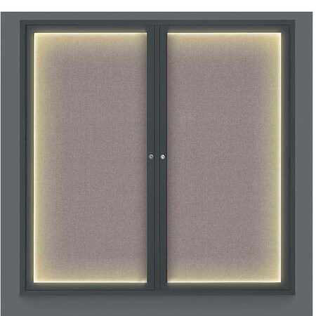 United Visual Products Corkboard, Lght, Fbrc, Blk/Surf, 2 Dr, 48x48" UV305ILED5-BLACK-SURF
