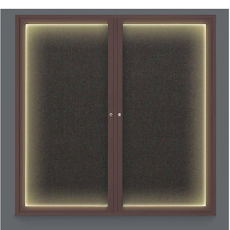 United Visual Products Corkboard, Lght, Fbrc, Brnz/Blk, 2 Dr, 48x48" UV305ILED5-BRONZE-BLACK