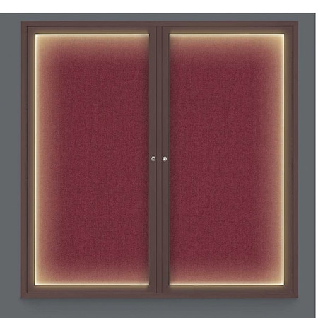 United Visual Products Crkboard, Lght, Fbrc, Brnz/Burg, 2 Dr, 48x48" UV305ILED5-BRONZE-DBURGU