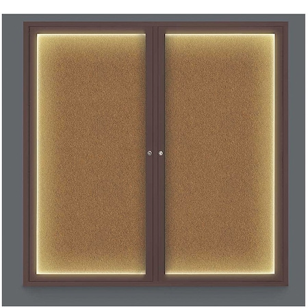 United Visual Products Corkboard, Lighted, Forbo, 2 Door, 48 x 48" UV305ILED5-BRONZE-FORBO