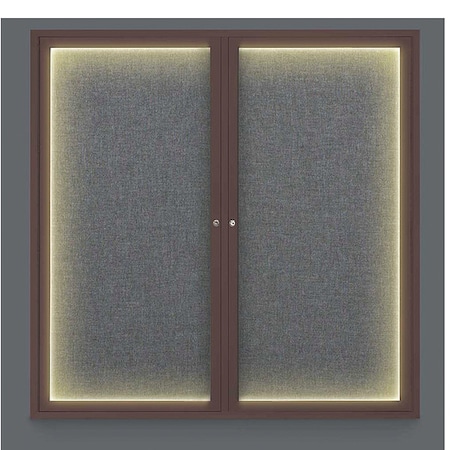 United Visual Products Corkboard, Lght, Fbrc, Brnz/Gry, 2 Dr, 48x48" UV305ILED5-BRONZE-MEDGRY