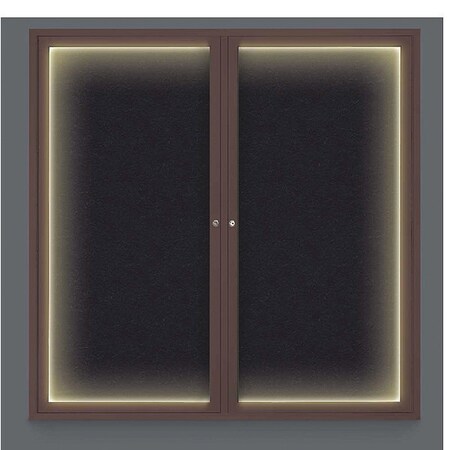 United Visual Products Corkboard, Lighted, Rubber, 2 Door, 48 x 48" UV305ILED5-BRONZE-RUBBER