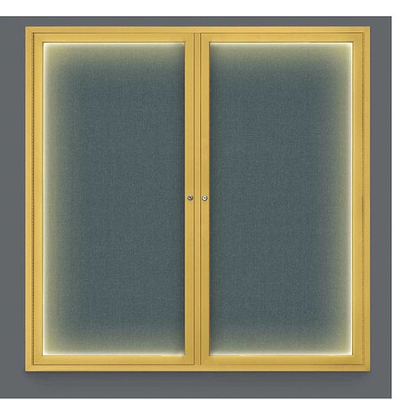 United Visual Products Corkboard, Lght, Fbrc, Gold/Blu, 2 Dr, 48x48" UV305ILED5-GOLD-BLSPRU