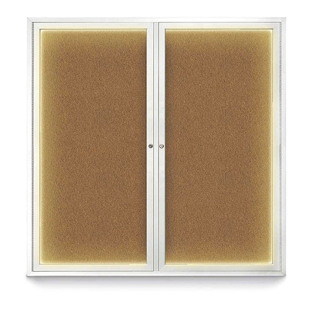 United Visual Products Corkboard, Lighted, Forbo, 2 Door, 48 x 48" UV305ILED5-SATIN-FORBO