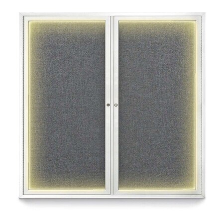 United Visual Products Crkboard, Lght, Fbrc, 2 Dr, Satin/Gry, 48x48" UV305ILED5-SATIN-MEDGRY