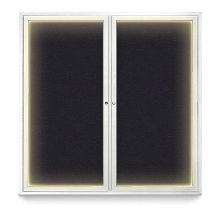 United Visual Products Corkboard, Lighted, Rubber, 2 Door, 48 x 48" UV305ILED5-SATIN-RUBBER