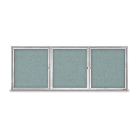 United Visual Products Corkboard, Fabric, 3 Door, Satin/Cld, 96x36" UV3065-SATIN-CLOUD