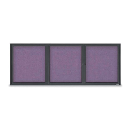 United Visual Products Corkboard, Fabric, 3 Door, 96x36", Blk/Amthy UV3065-BLACK-AMETHY