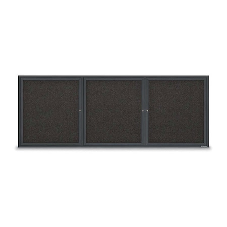 United Visual Products Corkboard, Fabric, Blk, 3 Door, 96 x 36" UV3065-BLACK-BLACK