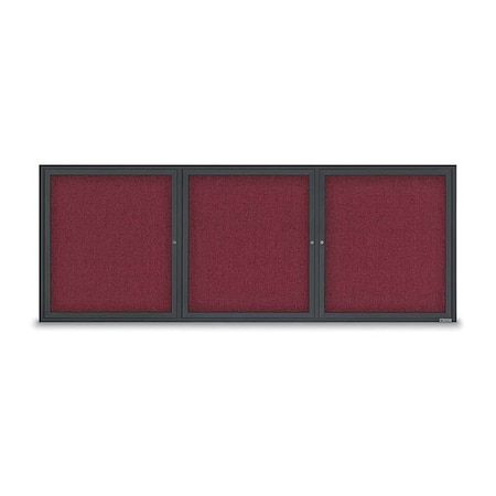 United Visual Products Corkboard, Fabric, Blk/Burg, 3 Door, 96x36" UV3065-BLACK-DBURGU