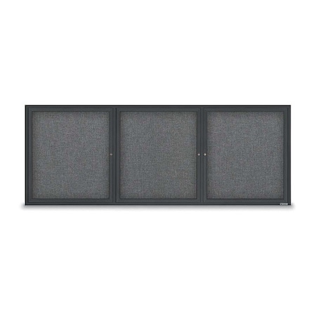 United Visual Products Corkboard, Fabric, Blk/Gry, 3 Door, 96 x 36" UV3065-BLACK-MEDGRY