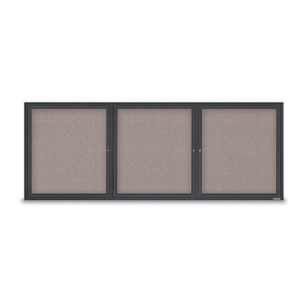 United Visual Products Corkboard, Fabric, Blk/Prl, 3 Door, 96 x 36" UV3065-BLACK-PEARL