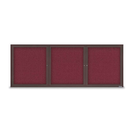 United Visual Products Corkboard, Fabric, Brnz/Burg, 3 Door, 96x36" UV3065-BRONZE-DBURGU