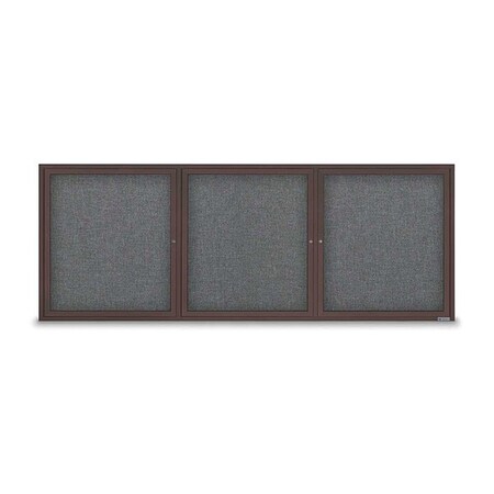 United Visual Products Corkboard, Fabric, Brnz/Gry, 3 Door, 96x36" UV3065-BRONZE-MEDGRY