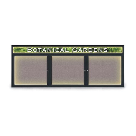 United Visual Products Corkboard, Fbrc, Headr, Blk/Srf, 3 Dr, 96x36" UV306HILED5-BLACK-SURF