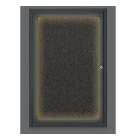 United Visual Products Corkboard, Lighted, Fbrc, Blk, 1 Door, 24x36" UV315ILED-BLACK-BLACK