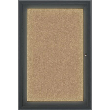 United Visual Products Corkboard, Lght, Fbrc, Blk/Buff, 1 Dr, 24x36" UV315ILED-BLACK-BUFF