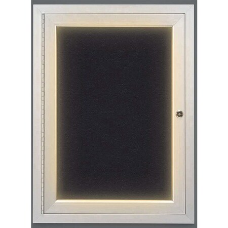 United Visual Products Corkboard, Lighted, Rubber, 1 Door, 18x24" UV314ILED-SATIN-RUBBER