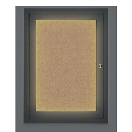 United Visual Products Corkboard, Lght, Fbrc, Blk/Buff, 1 Dr, 18x24" UV314ILED-BLACK-BUFF