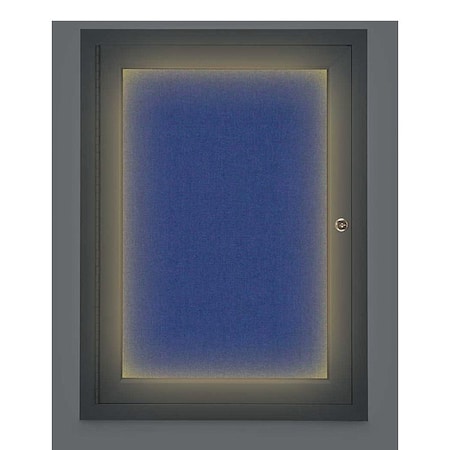 United Visual Products Crkboard, Lght, Fbrc, Blk/Cobac, 1 Dr, 18x24" UV314ILED-BLACK-COBACC