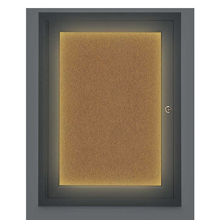 United Visual Products Corkboard, Lighted, Blk, Forbo, 1 Dr, 18x24" UV314ILED-BLACK-FORBO