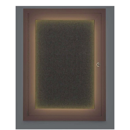 United Visual Products Corkboard, Lighted, Fbrc, Brnz, 1 Dr, 18x24" UV314ILED-BRONZE-BLACK