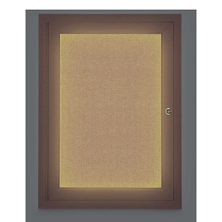 United Visual Products Corkboard, Lighted, Fbrc, Bronz, 1 Dr, 18x24" UV314ILED-BRONZE-BUFF