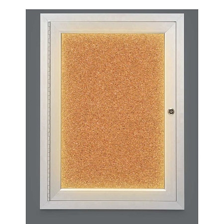 United Visual Products Corkboard, Lighted, Cork, 1 Door, 18x24" UV314ILED-SATIN-CORK
