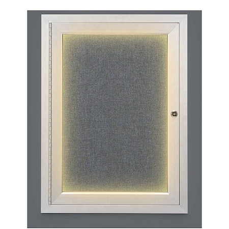 United Visual Products Crkboard, Lght, Fbrc, 1 Dr, Satin/Gry, 18x24" UV314ILED-SATIN-MEDGRY