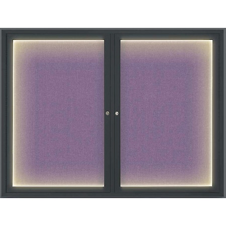 United Visual Products Crkboard, Lght, Fbrc, 2 Dr, 42x32", Blk/Amthy UV316ILED-BLACK-AMETHY