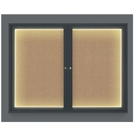 United Visual Products Corkboard, Lght, Fbrc, Blk/Buff, 2 Dr, 42x32" UV316ILED-BLACK-BUFF