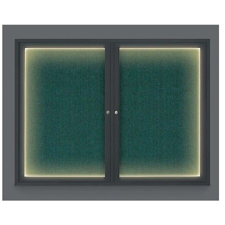United Visual Products Corkboard, Lght, Fbrc, Blk/Sprc, 2 Dr, 42x32" UV316ILED-BLACK-DRKSPR