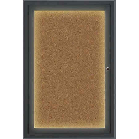 United Visual Products Corkboard, Lighted, Blk, Forbo, 1 Dr, 24x36" UV315ILED-BLACK-FORBO