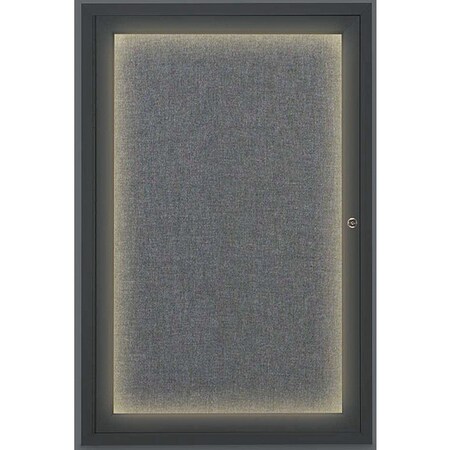 United Visual Products Corkboard, Lghtd, Fbrc, Blk/Gry, 1 Dr, 24x36" UV315ILED-BLACK-MEDGRY