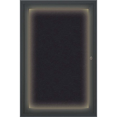 United Visual Products Corkboard, Lighted, Blk, Rubber, 1 Dr, 24x36" UV315ILED-BLACK-RUBBER