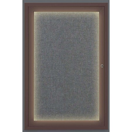 United Visual Products Corkboard, Lightd, Fbrc, Bronze, 1 Dr, 24x36" UV315ILED-BRONZE-MEDGRY